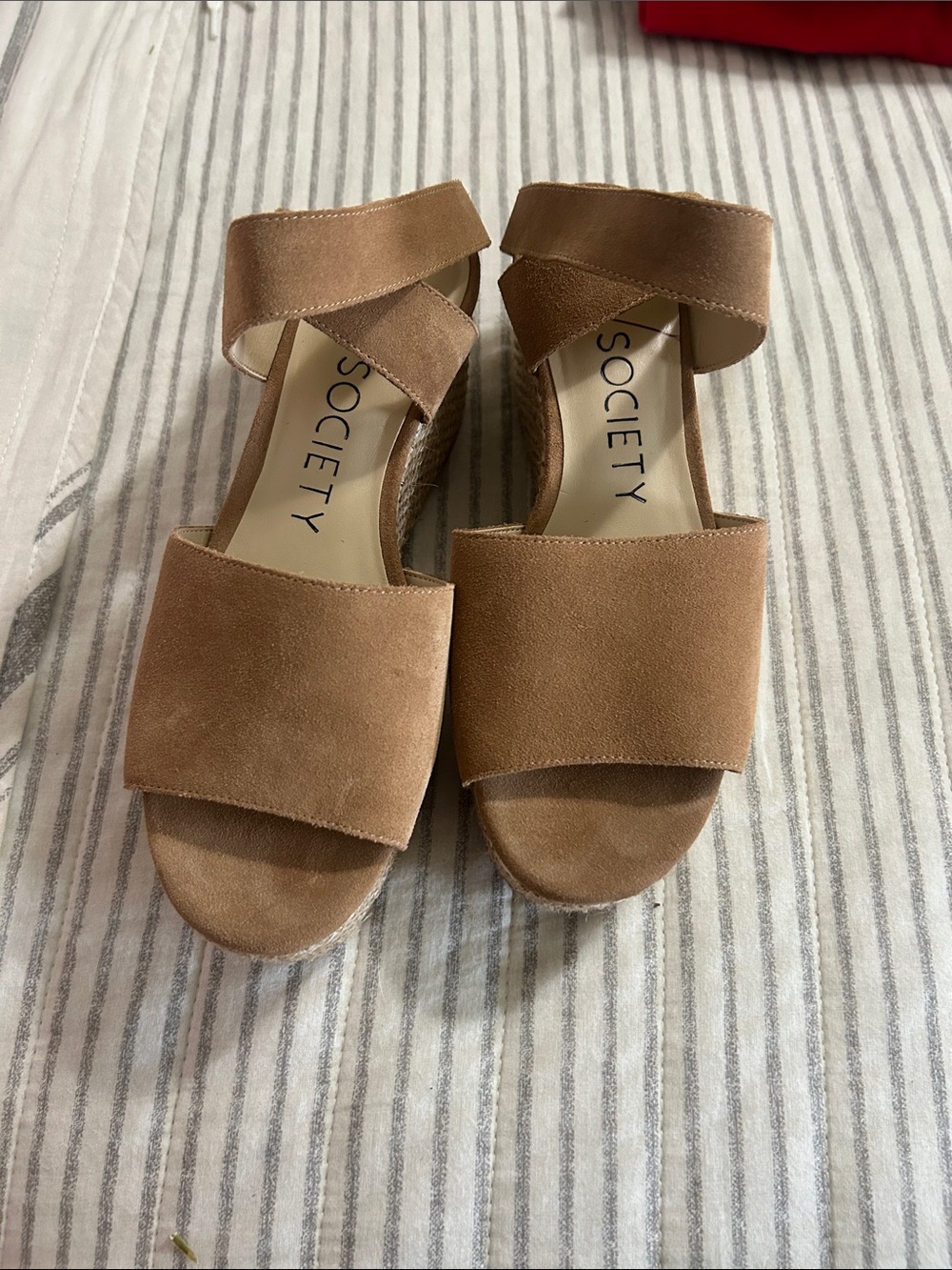 Society Camel Suede Wedge Sandals